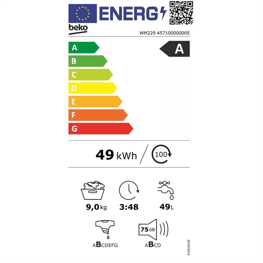 Beko lave-linge WM229, 9kg, A, blanc