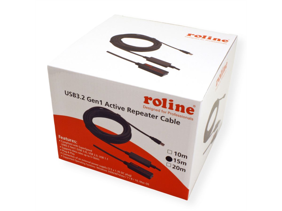 ROLINE Câble prolongateur actif USB 3.2 Gen 1, noir, 15 m