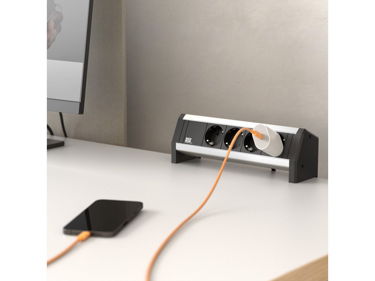 BACHMANN 4x2P+T allemand avec câble fixe 3m, noir, 3 m