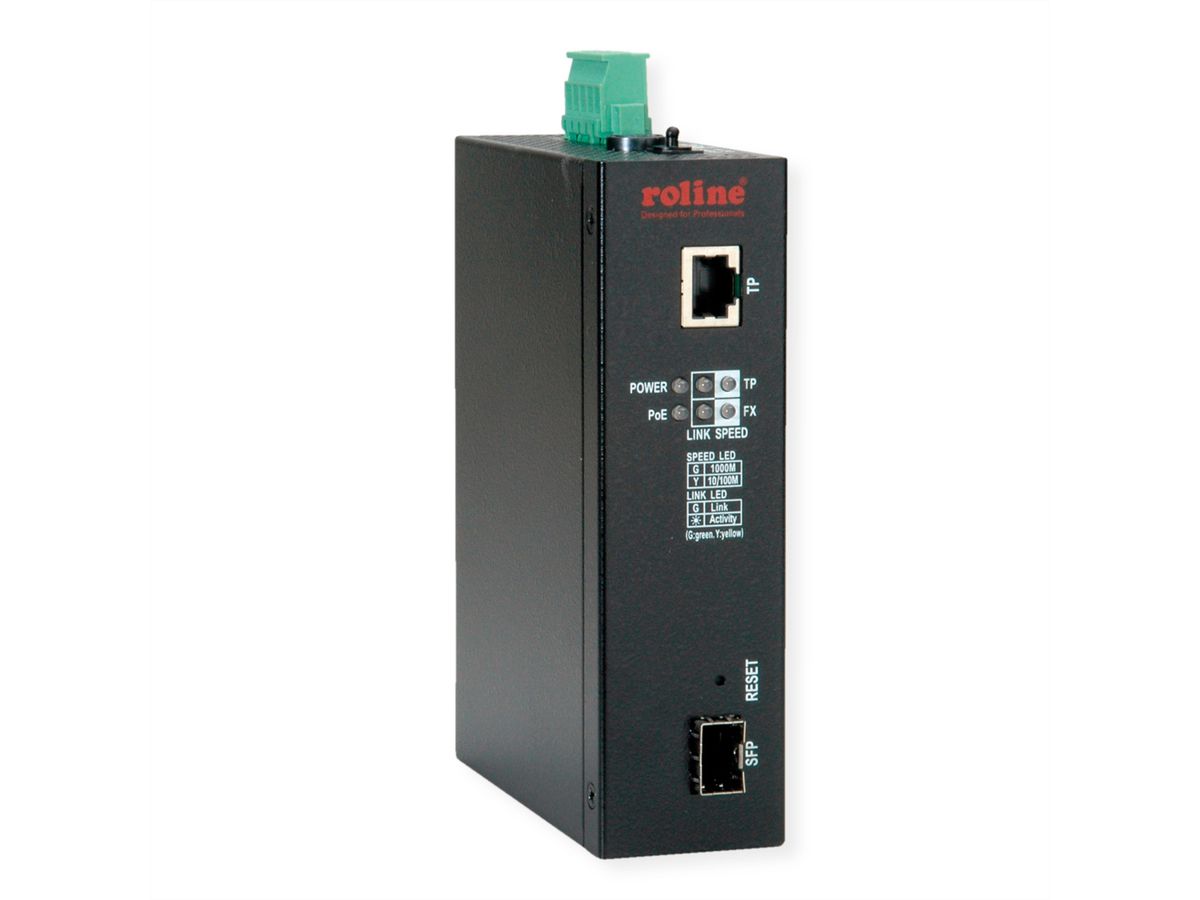 ROLINE Industrie Konverter Gigabit Ethernet - Dual Speed 100/1000 Fiber, mit PoE Funktion