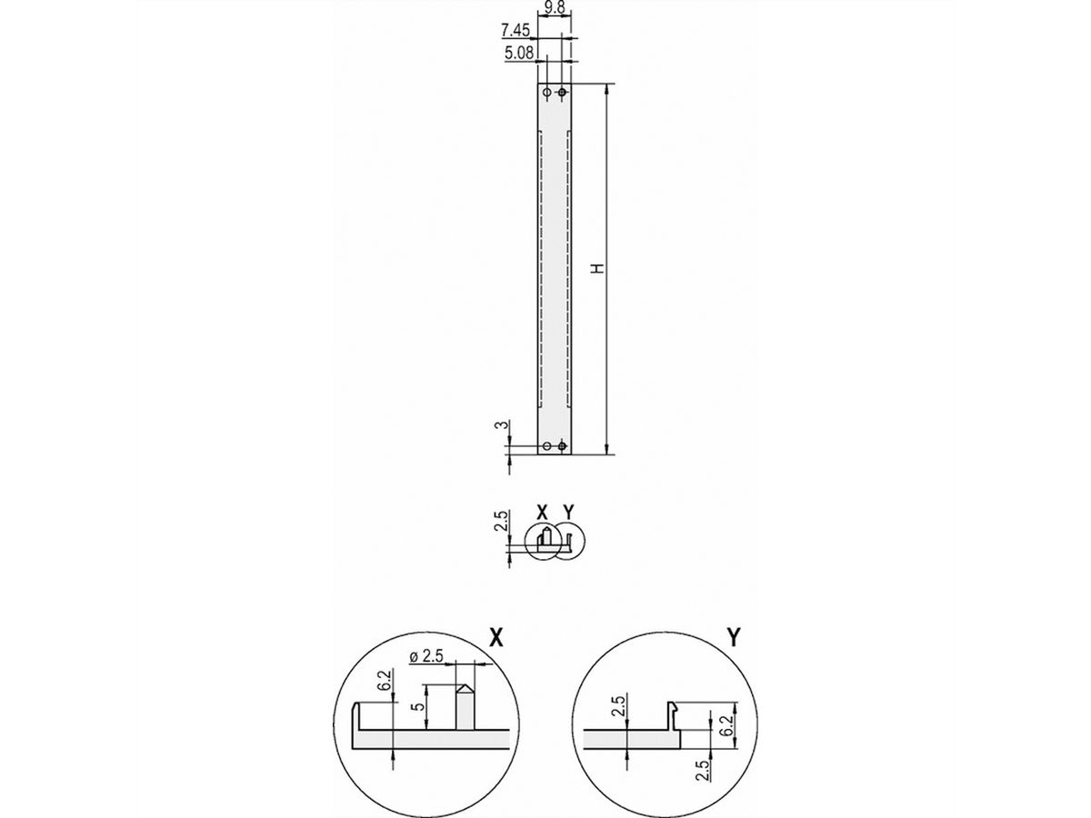 SCHROFF Face avant, profil en U, Refrofit Shielding, 3 U, 2 CV, 2,5 mm, alu, face avant anodisée, face arrière conductrice