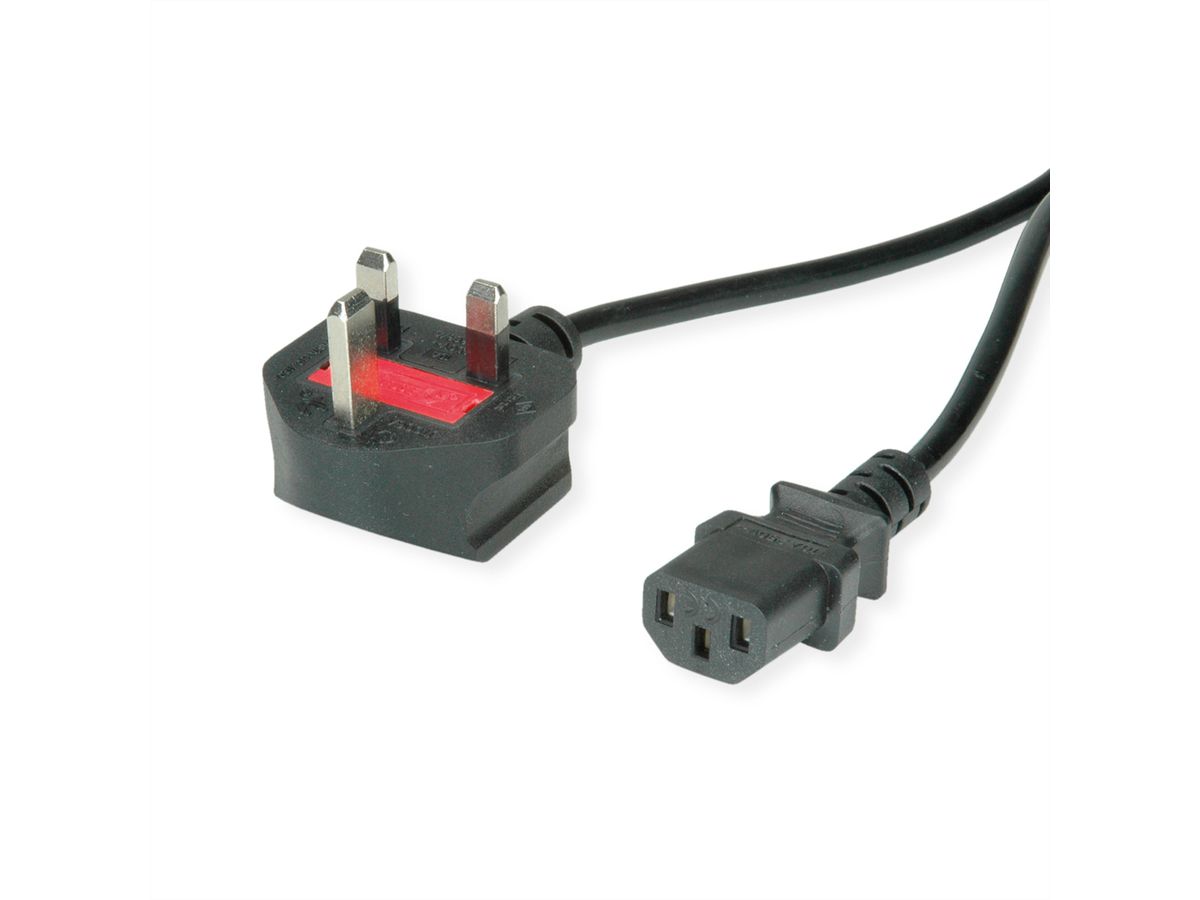 VALUE UK Netzkabel, gerade IEC-Buchse, 10A, schwarz, 3,15 m
