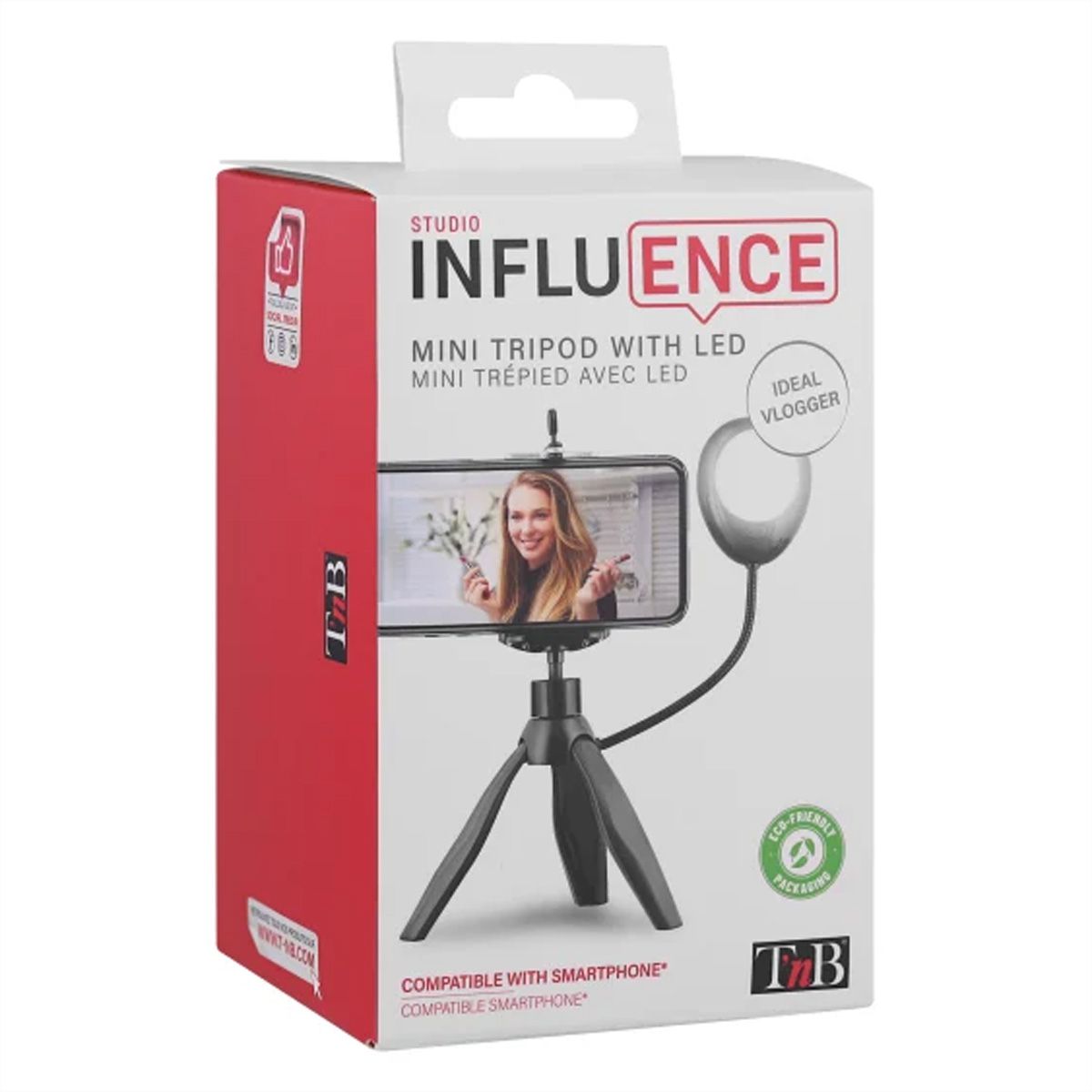 T'nB Influence mini Tripod mit LED 7500k,20cm hoch, 3 modis, 360°