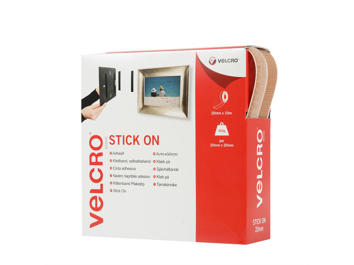 VELCRO® Klettband Selbstklebend, Haken & Flausch 20mm x 10m Beige