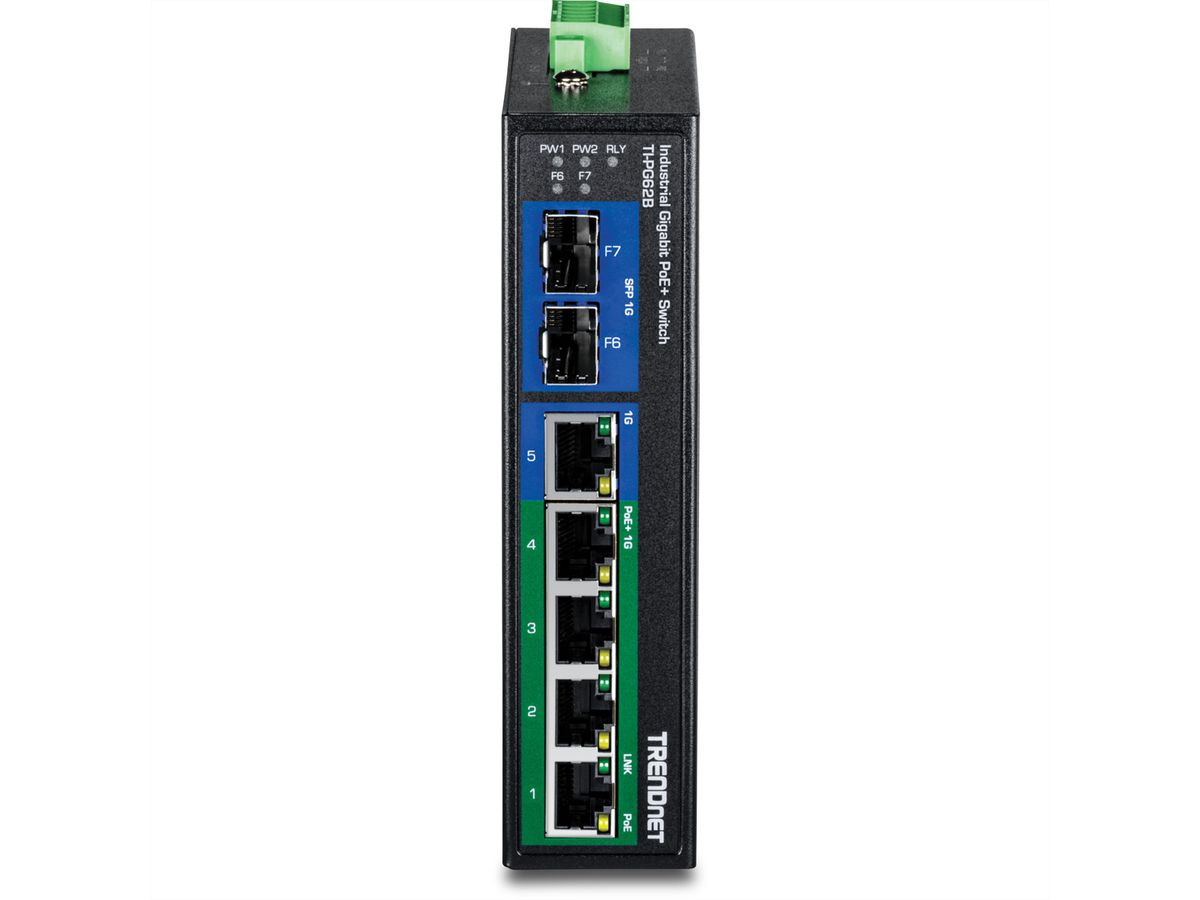 TRENDnet TI-PG62B 7-Port Switch PoE+ 2SFP Industrial Gigabit