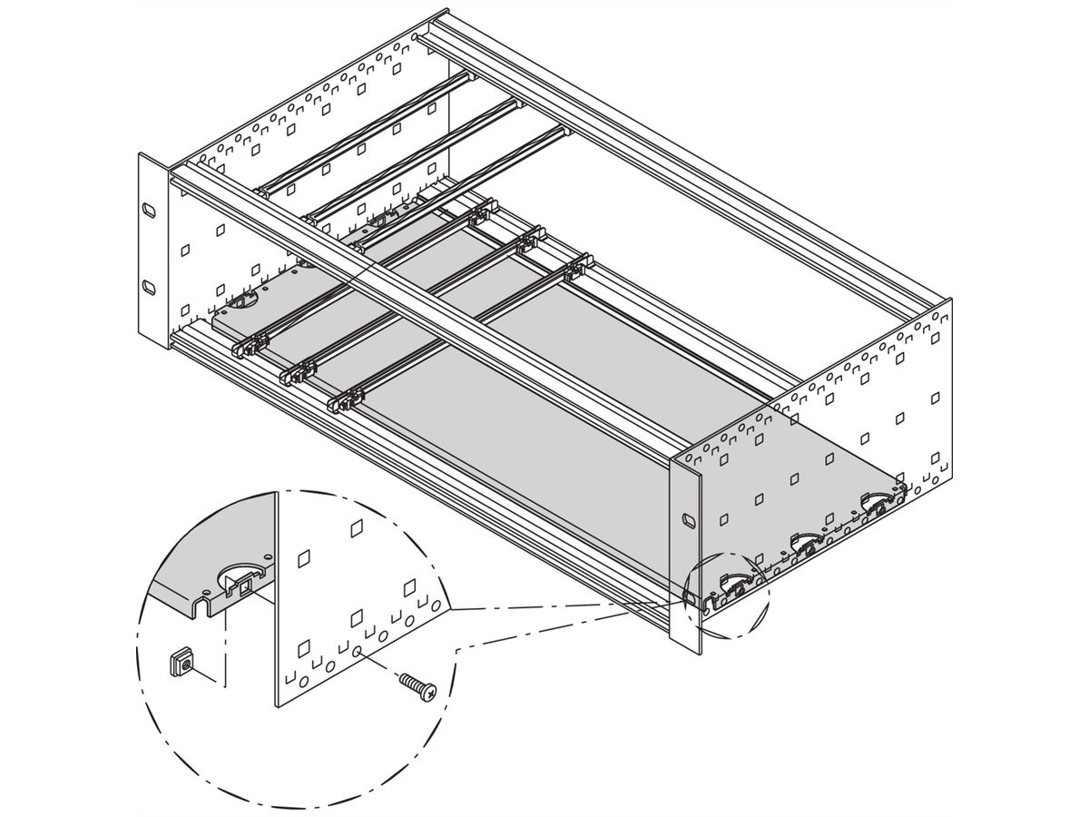 Plaque de montage SCHROFF pour coffret et bac à cartes 19", 63 HP, 220 mm de longueur de carte