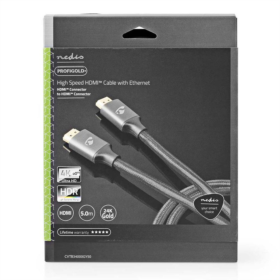 Nedis HDMI High Speed Kabel mit Ethernet, grau, 5 m