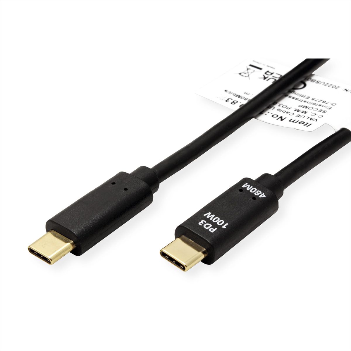 VALUE Câble USB 2.0, C–C, M/M, 100W, noir, 2 m