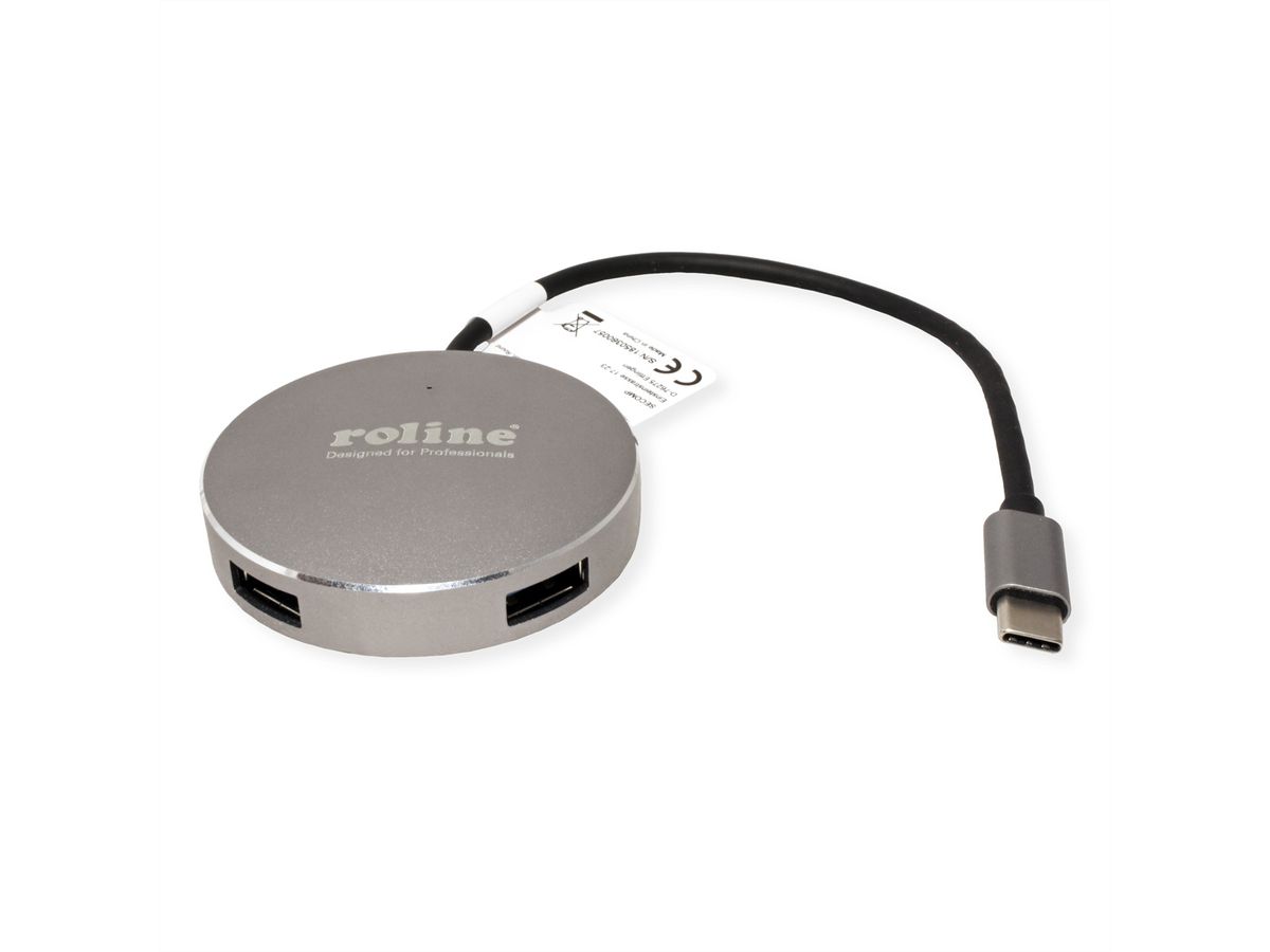 ROLINE USB 3.2 Gen 1 Hub, rund, 4fach, Typ C Anschlusskabel