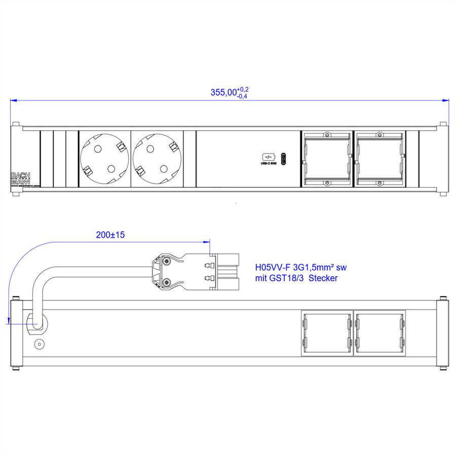 BACHMANN CONI 2xCEE7/3 1xUSB C 60W