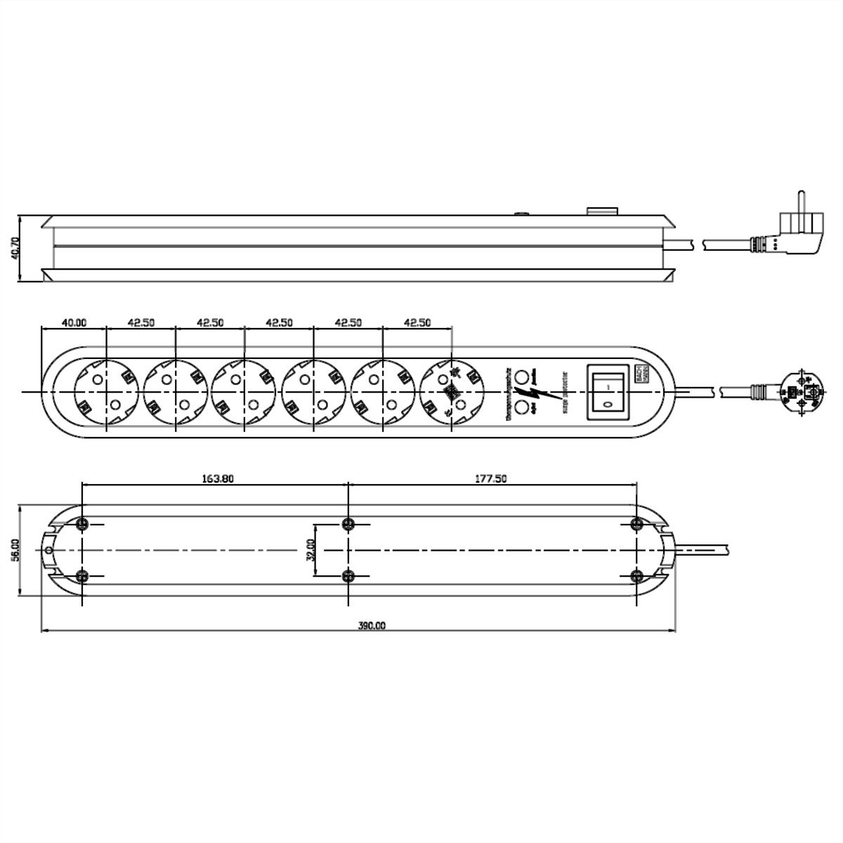 BACHMANN SMART Steckdosenleiste 6x Schutzkontakt, Schalter, Überspannungsschutz, weiß, 1,5 m