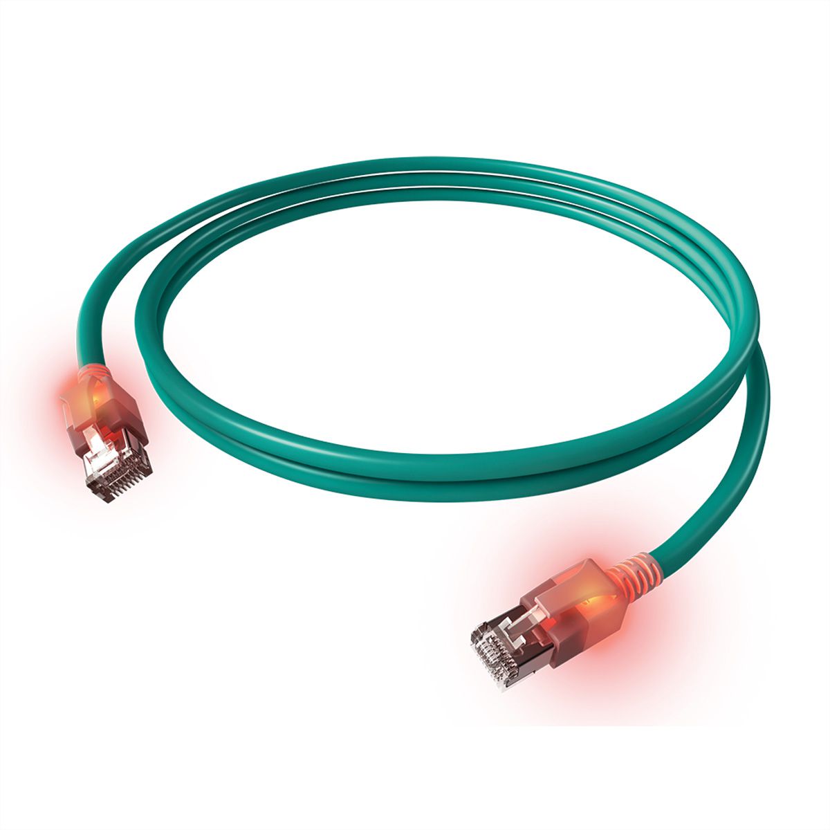 EasyLan DualBoot LED Patchkabel RJ45 S/FTP Cat.6A (Class EA), mit saCon Stecker, LSOH, türkis, 0,5 m