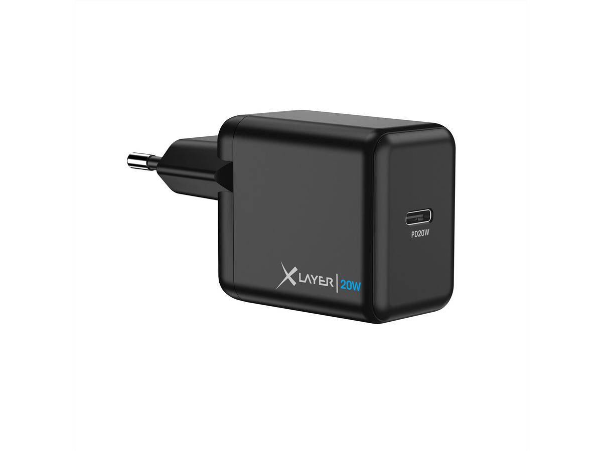 XLayer Chargeur Typ C Single Charger PD 20W Black, magnétique 15W