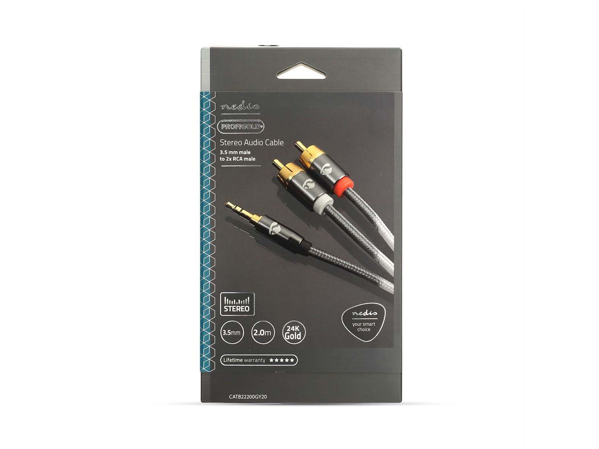 Câble audio stéréo Nedis, 1x jack ST, 2x RCA ST, gris, 2 m
