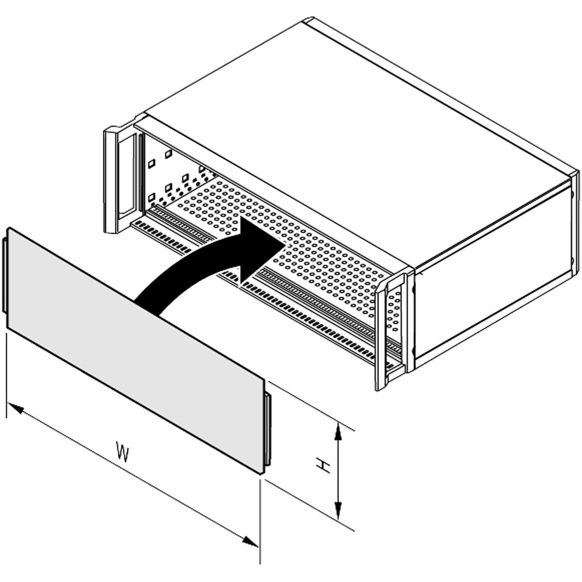 SCHROFF Face avant, pleine largeur, fendue, non blindée pour RatiopacPRO 2 U, AIR 3 U, 84 CV, 2,5 mm, alu