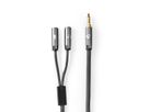 Câble audio stéréo Nedis, 3.5mm, 1x ST, 2x BU, gris, 0.2 m