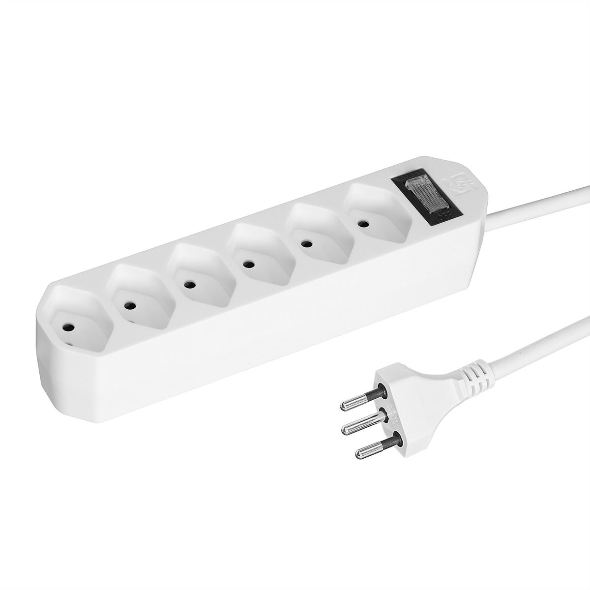 Steffen Bloc multiprises Compact 6 prises, avec interrupteur, blanc, 1.5m