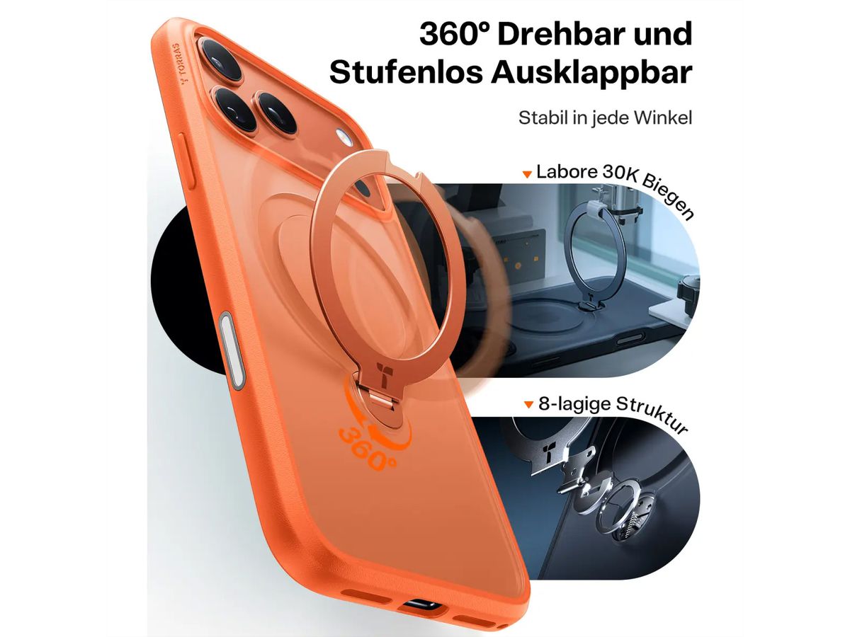 Torras Ostand 360° Schutzhülle, iPhone 17 Pro, MagSafe, orange
