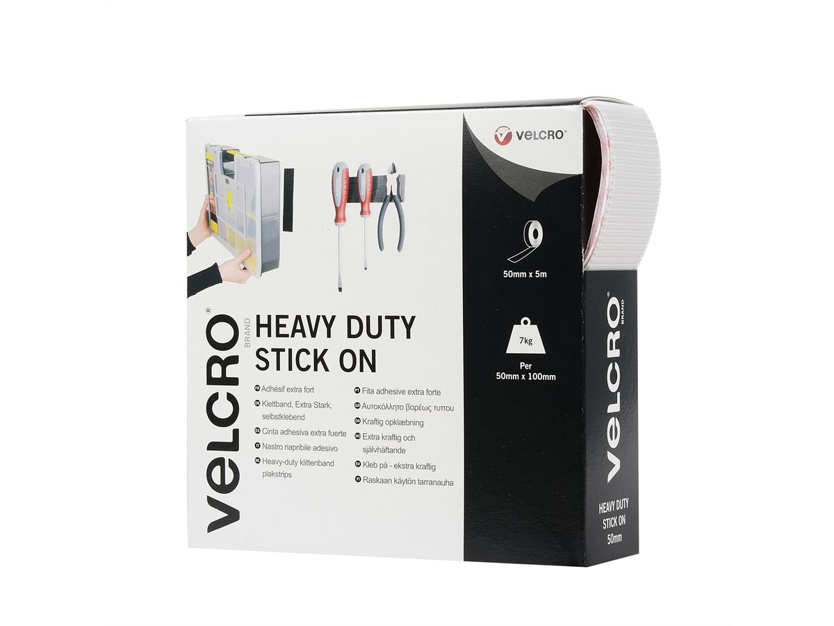 VELCRO® Klettband Extra Stark Selbstklebend, Haken & Flausch 50mm x 5m Weiß