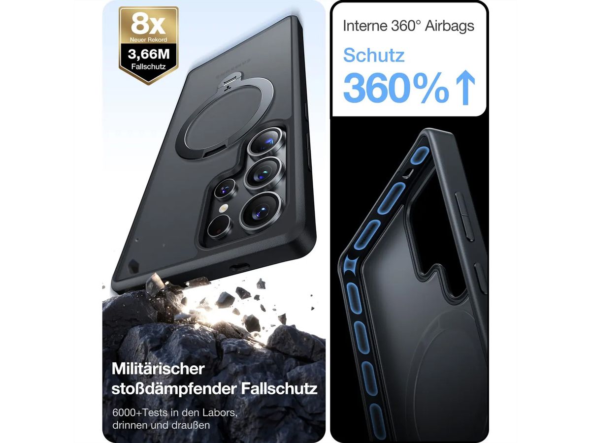 Torras Ostand 360° Schutzhülle, Galaxy S25 Ultra, MagSafe, schwarz