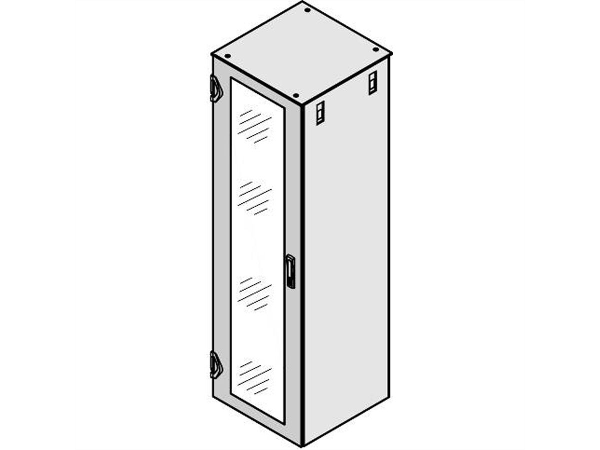 SCHROFF Glastür IP 20, 1-Punkt-Verriegelung - TUER 1200H 800B GLAS RAL7021