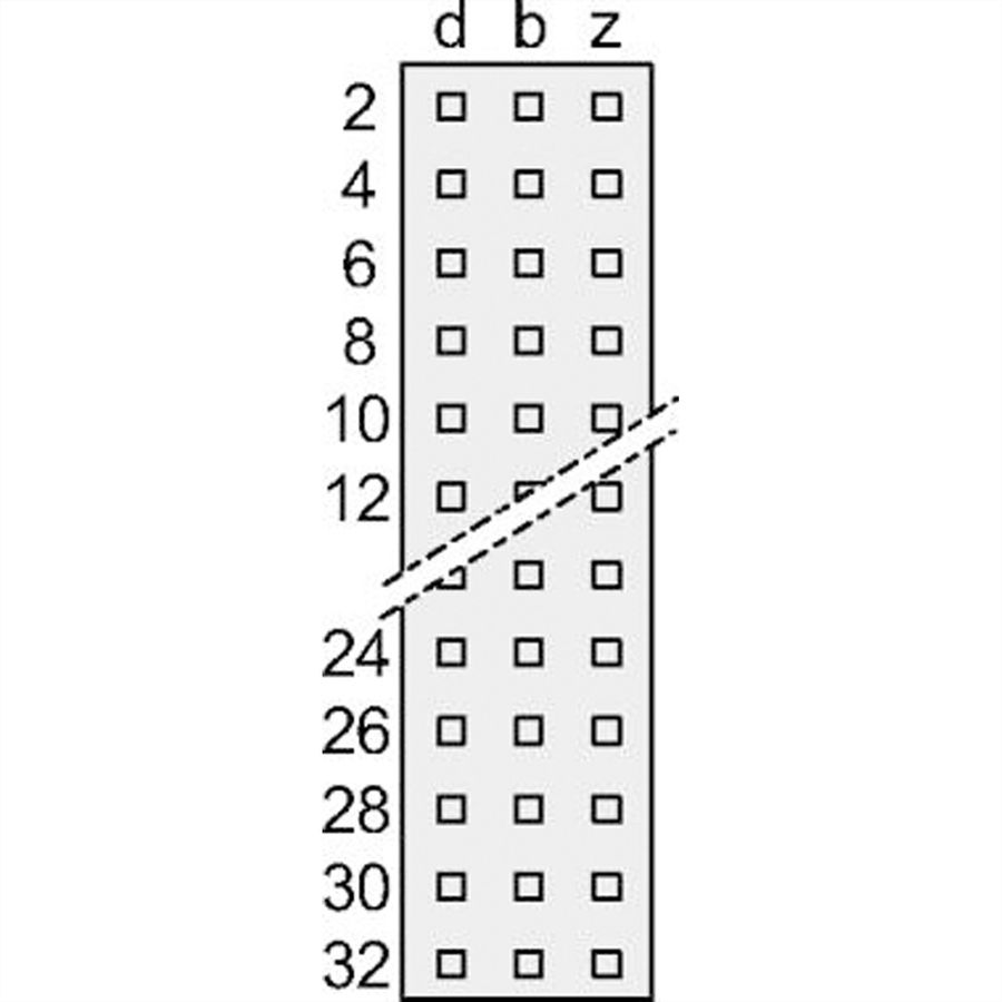 Connecteur SCHROFF Type F, EN 60603, DIN 41612, Femelle, 32 contacts z d, Oeillets à souder, 9.5 mm