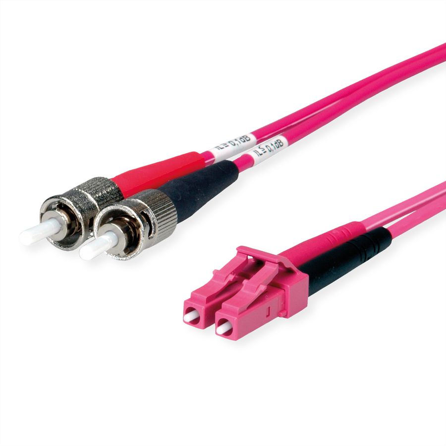 TELEGÄRTNER Câble adaptateur duplex 50/125 OM4, 2x ST, 1x LC Duplex, violet, 10 m