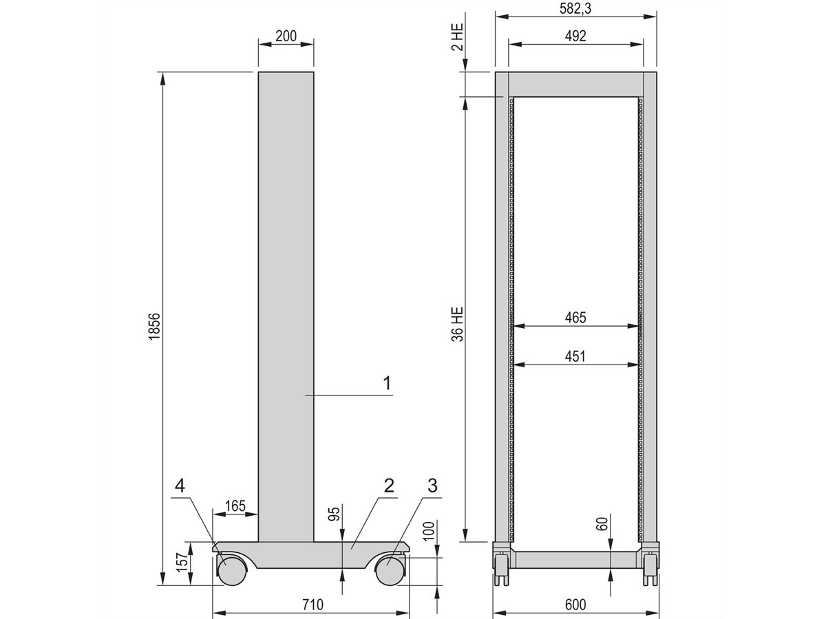 SCHROFF 19"-Laborgestell, fahrbar - 19"LABORGESTELL 36HE RAL7035