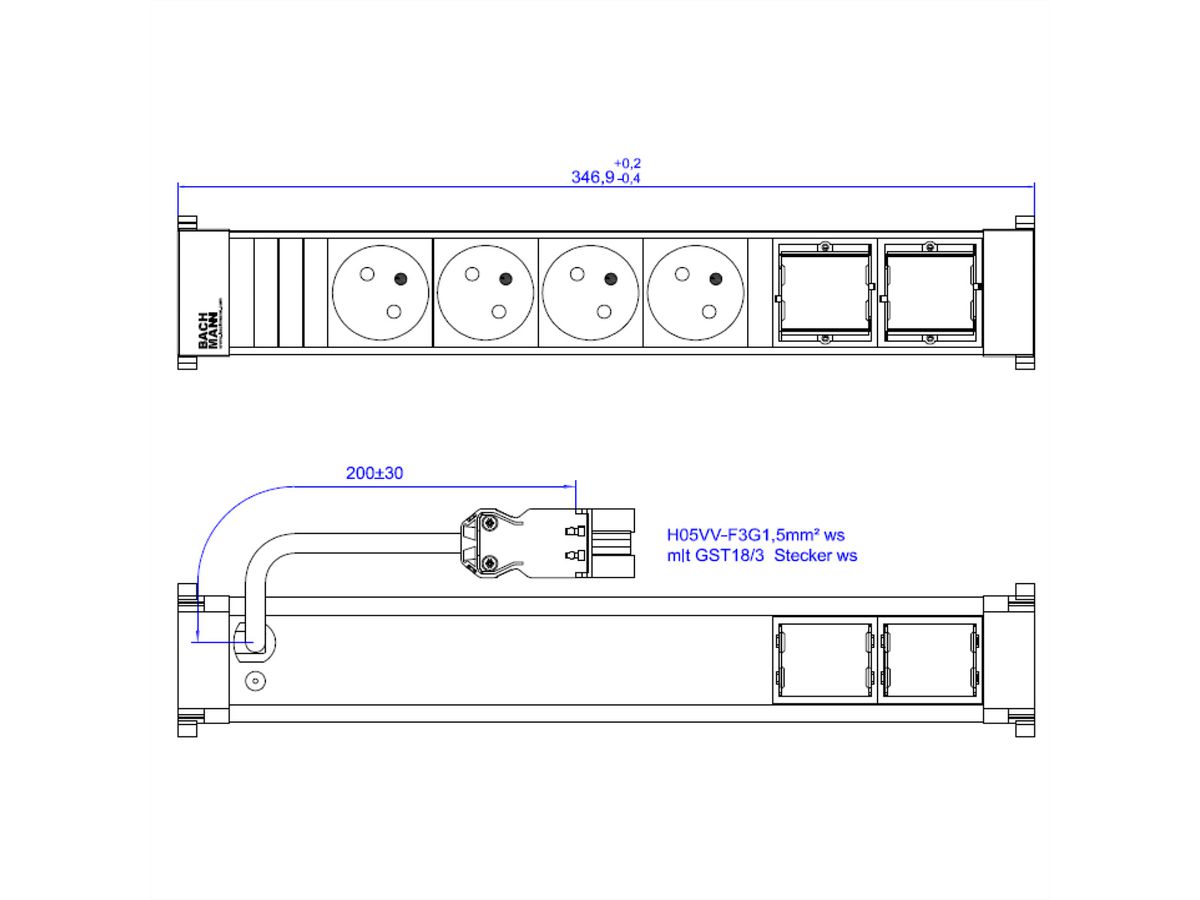 BACHMANN POWER FRAME 4xUTE 2xCM 0,2m GST18 RAL9010