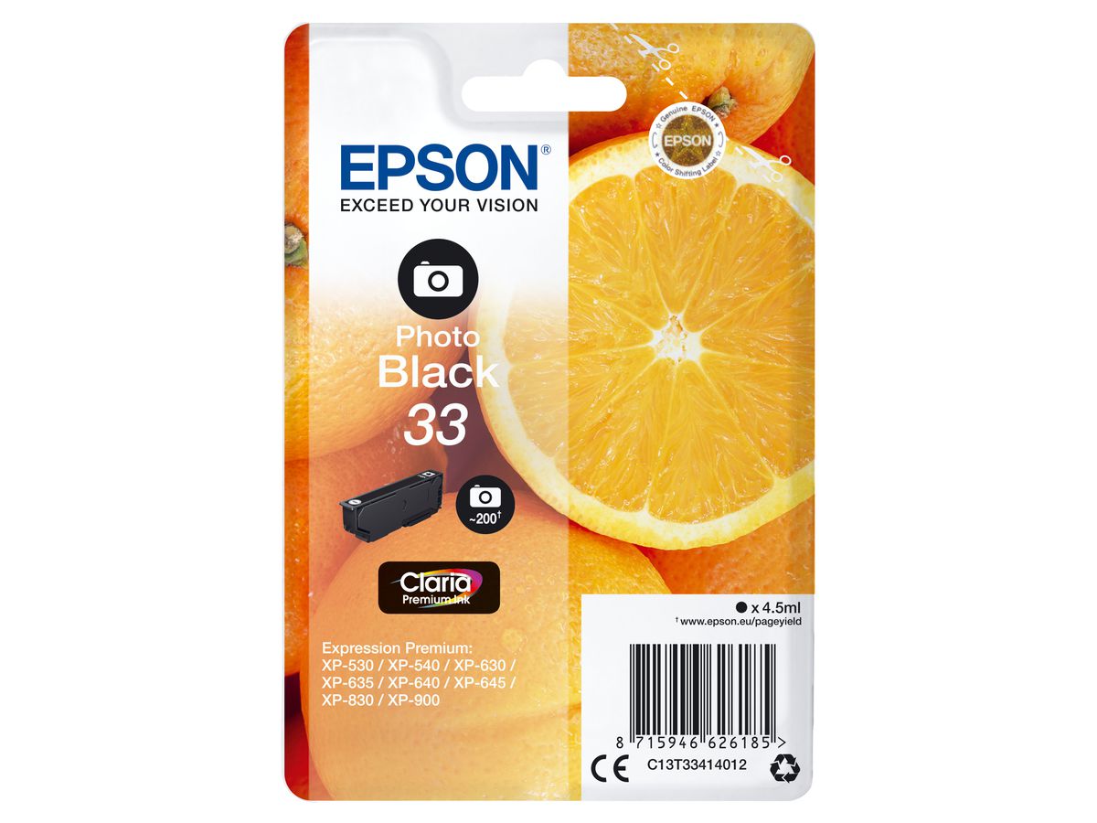 Epson Oranges Singlepack Photo Black 33 Claria Premium Ink