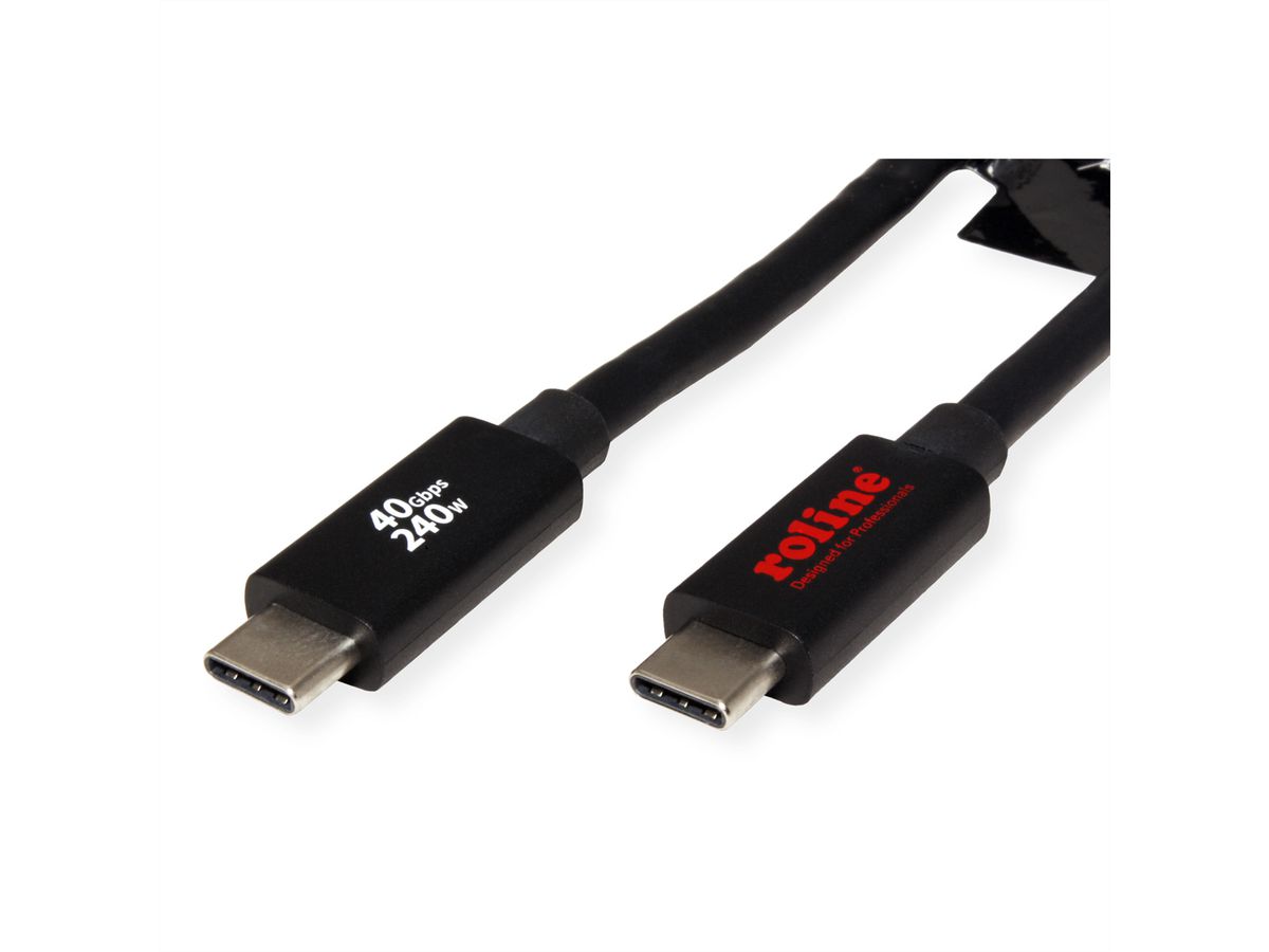 ROLINE Câble USB4 Gen3x2, C–C, M/M, 8K UHD-2, 40Gbit/s, 240W, noir, 2 m