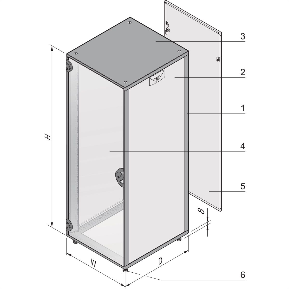 SCHROFF 19"-Schrank, mit Rauchglastür und Rückwand - NOVASTAR 16HE553B600T 7021-35