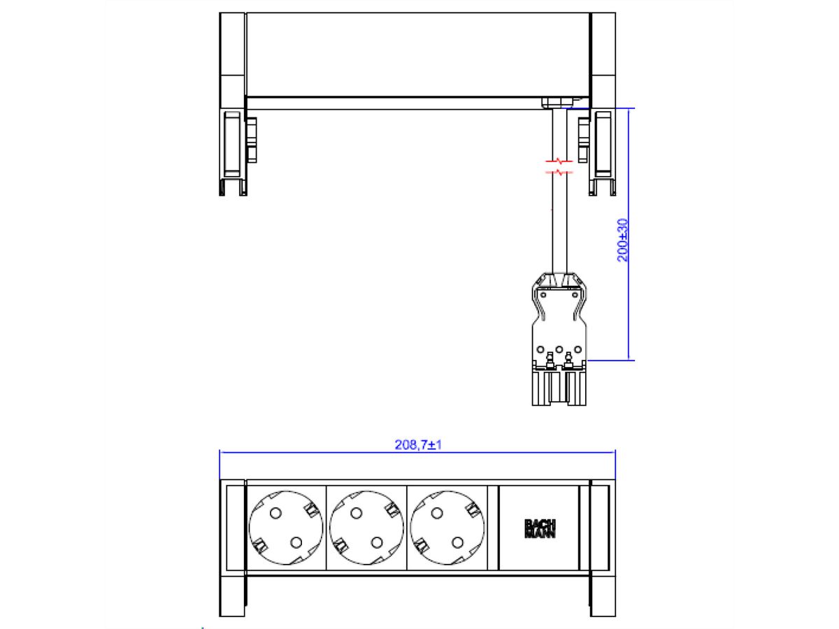 BACHMANN DESK2 white 3xCEE7/3 0,2m GST18 RAL9010