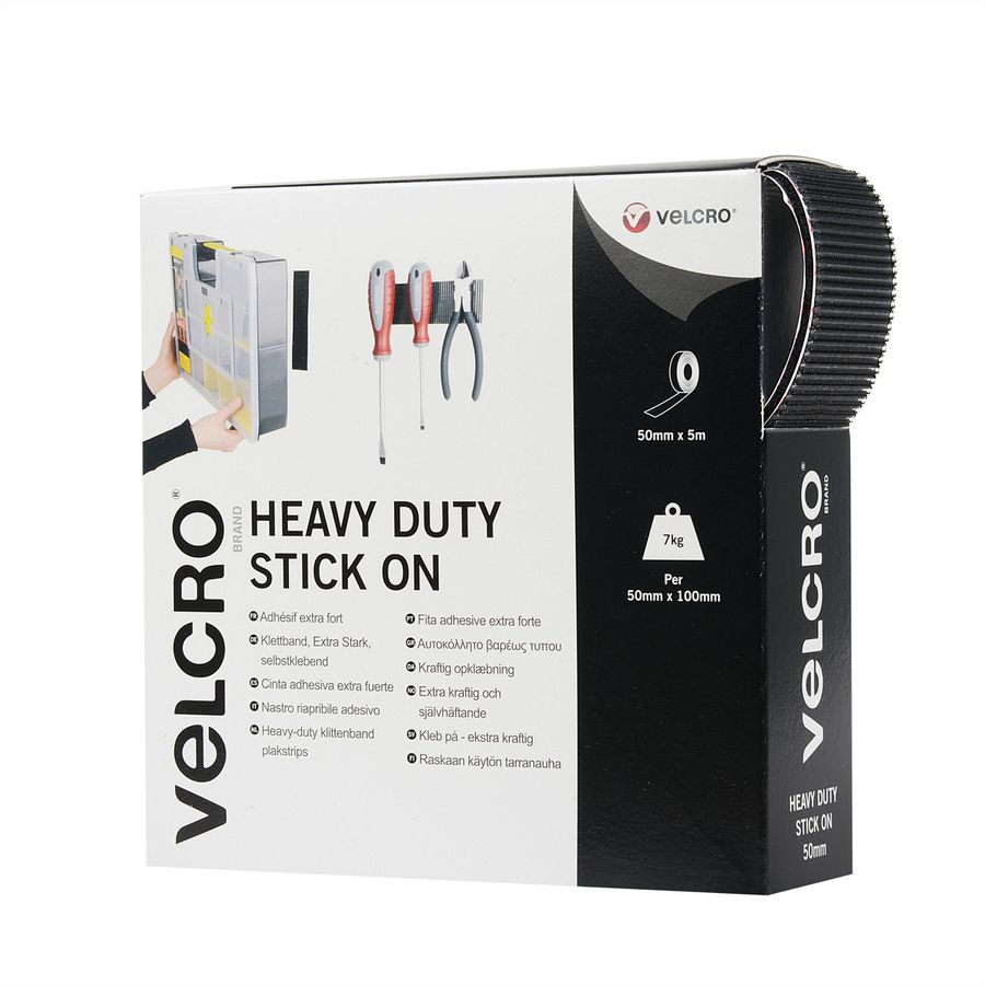 VELCRO® Bande 50mmx5m noir, crochets&velours autocollants extra fort