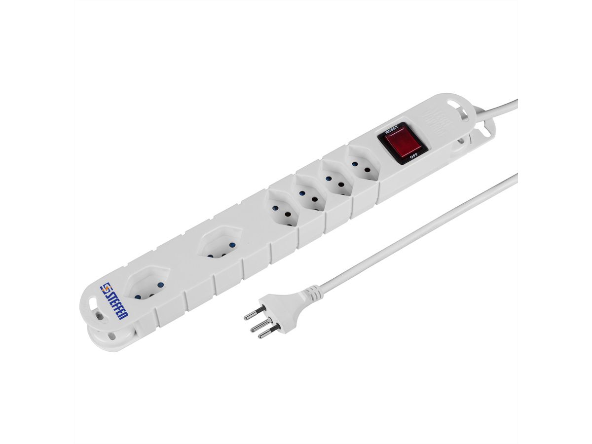Steffen Steba Variabl DUO 4 prises longitudinales, 2 prises transversal, avec interrupt, blanc, 3m
