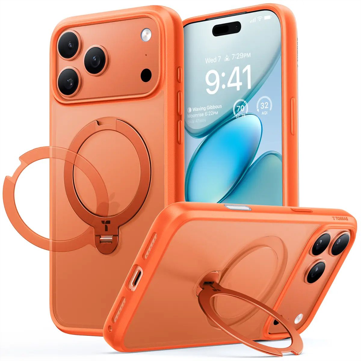 Torras UPRO Ostand Spin Case, iPhone 17 Pro Max, MagSafe, orange