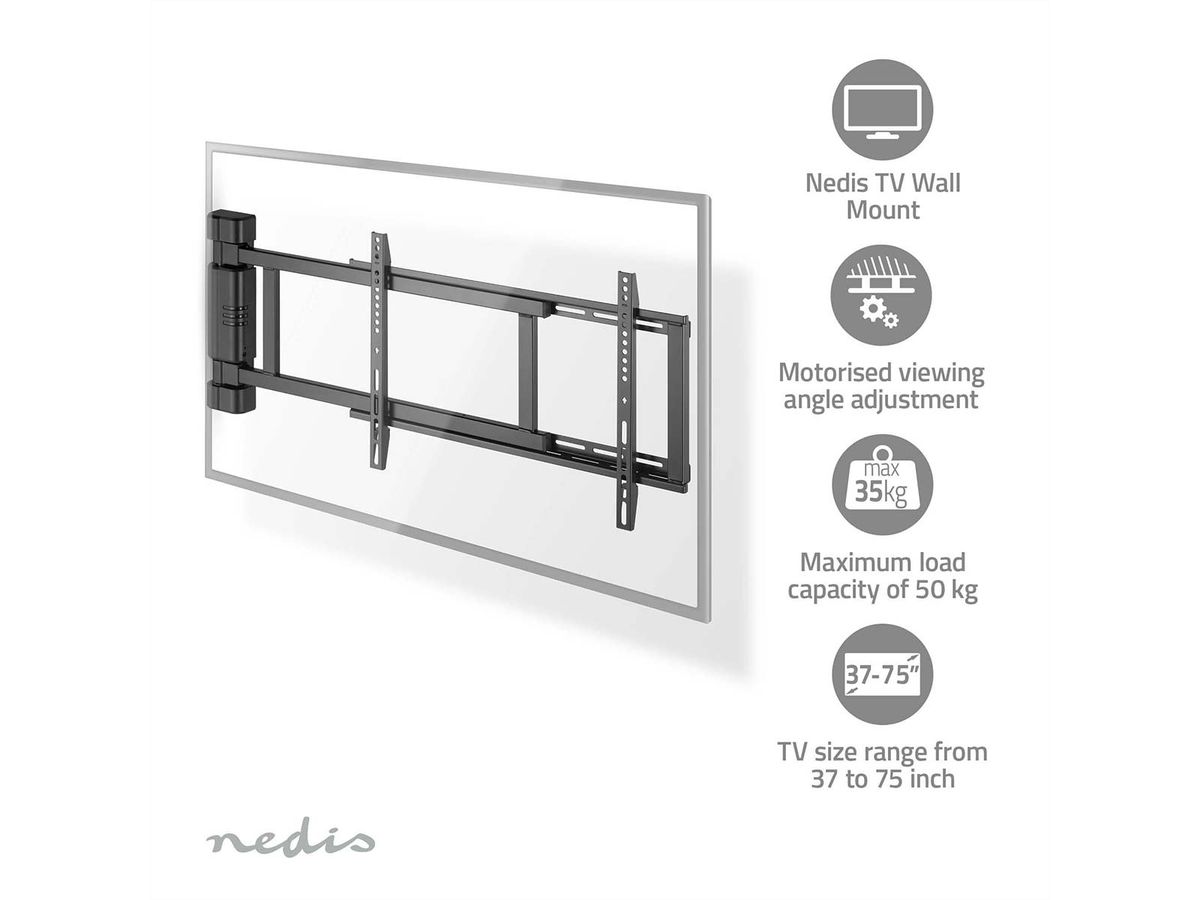 Nedis motorisierte TV-Wandhalterung 32–75" schwarz, Mur, 50 kg, orientable 170°