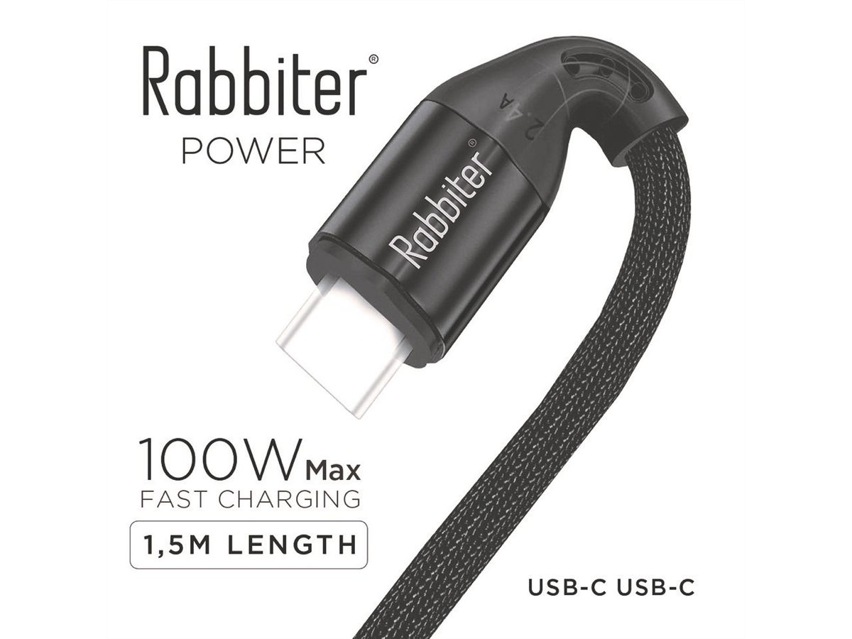 Rabbiter Power USB-C Kabel, 100W, 1.5m - 10Stk., schwarz, 1,5 m