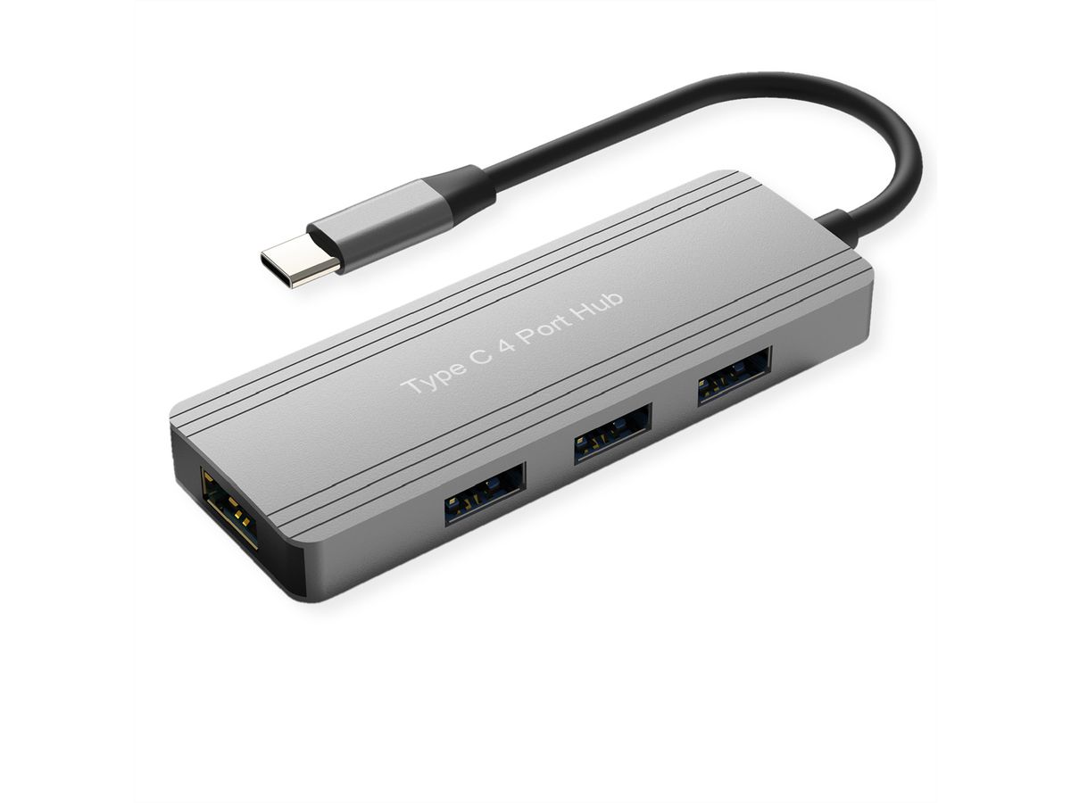 VALUE USB 3.2 Gen 1 Hub, 4fach, USB-C Anschlusskabel