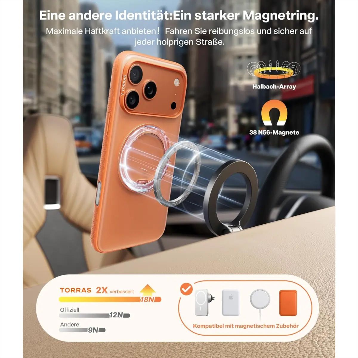 Torras UPRO Ostand Pro Case, iPhone 17 Pro, Magsafe, orange