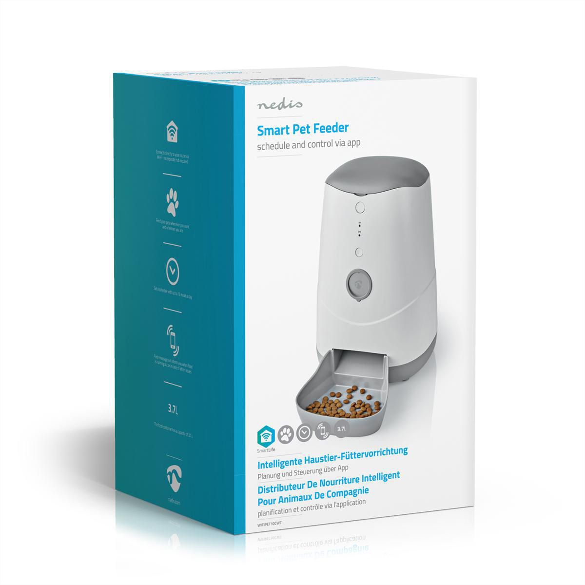 Nedis SmartLife Futterspender Wi-Fi 3.7 l für Hunde und Katzen, Android™ / IOS, Weiss,Grau