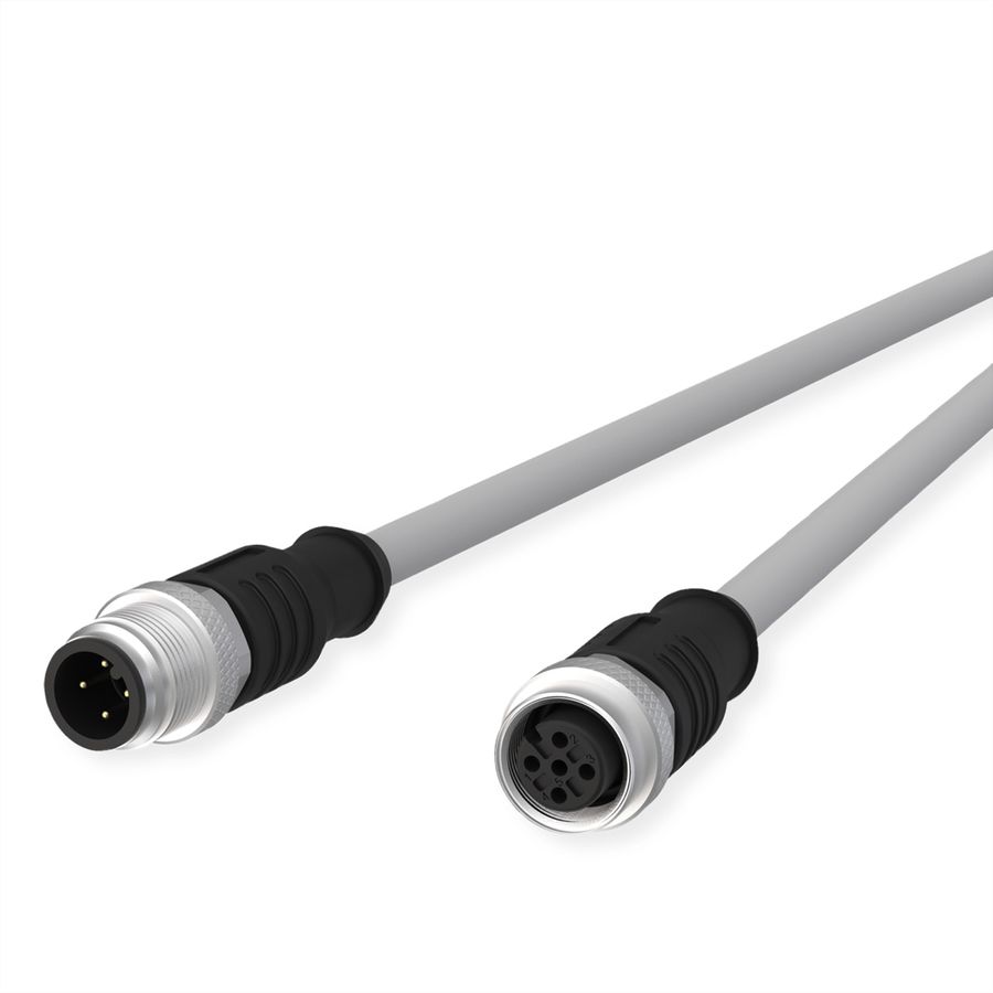 METZ CONNECT M12 Sensor-/Aktorleitung, A-kodiert, M12 Stecker gerade - M12 Buchse gerade, grau, 1 m
