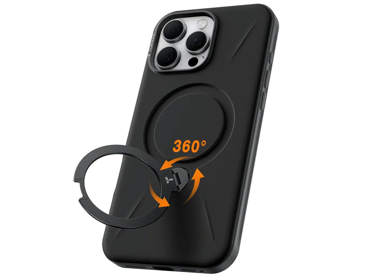 Torras Ostand 360° Spin Fusion Hülle, iPhone 16 pro Max, MagSafe, schwarz
