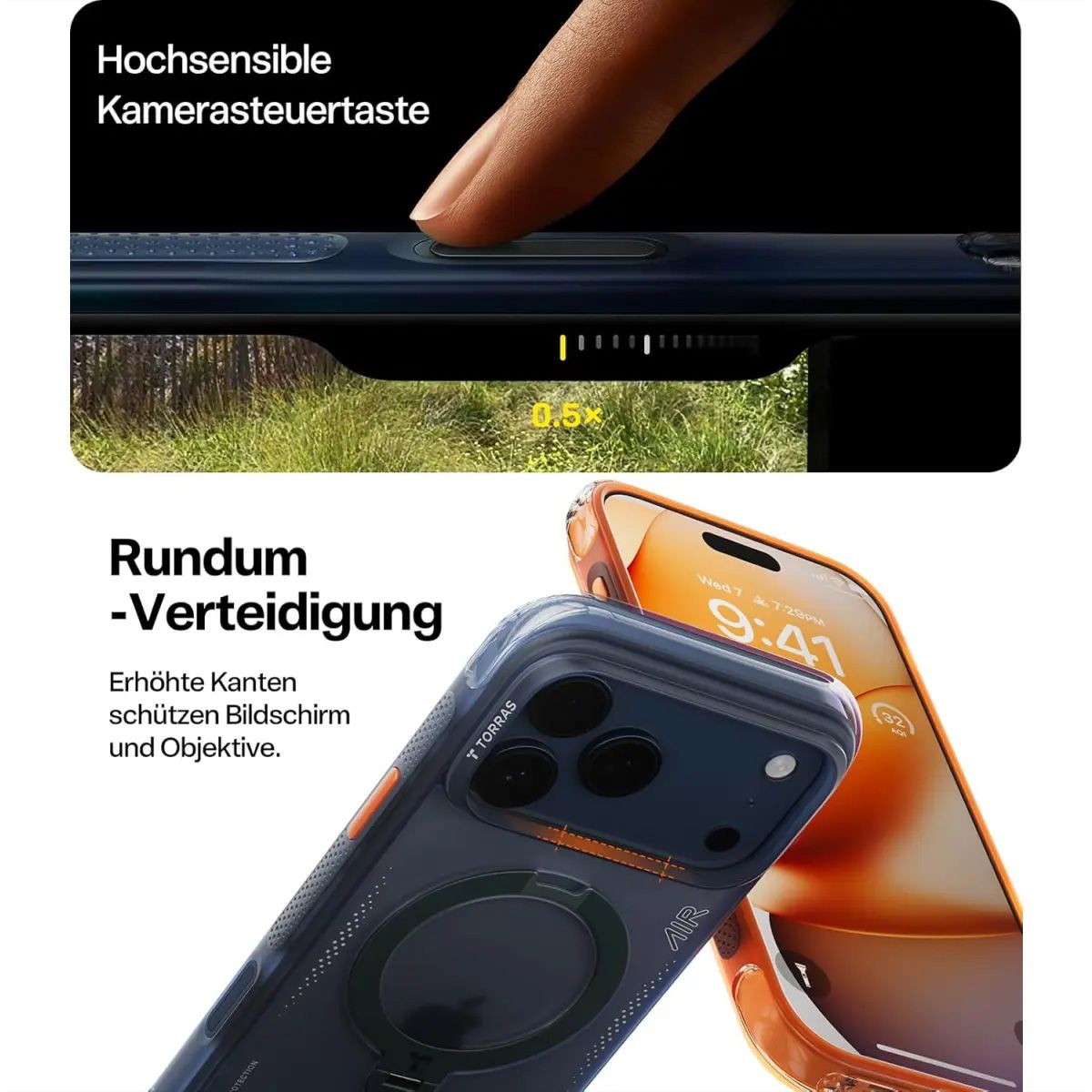 Torras Ostand Q3 Air Case, iPhone 17 Pro Max, MagSafe, orange