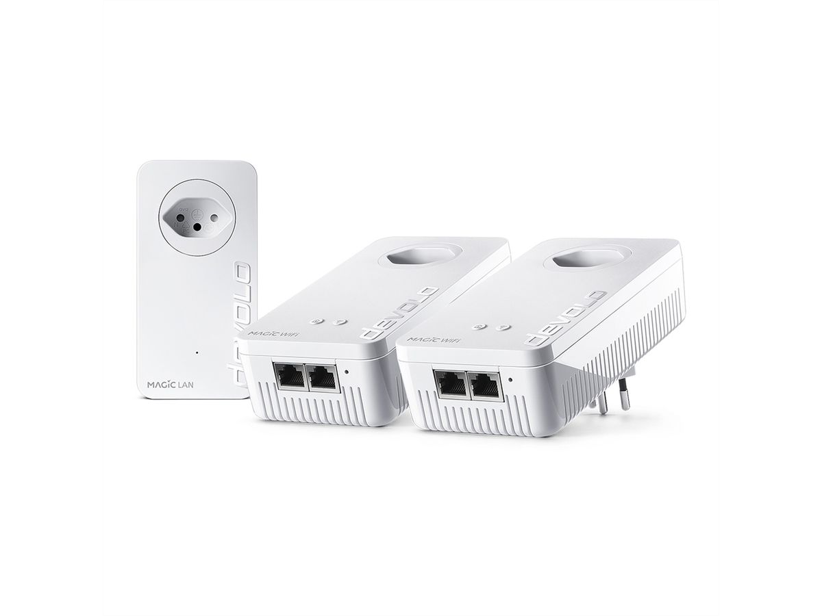 Devolo Magic 1 WiFi 2-1-3 - Adattatore CPL Ultra Potente Fino A 1200 Mbit/s, Con Presa Integrata E WiFi, Kit 3 Pezzi