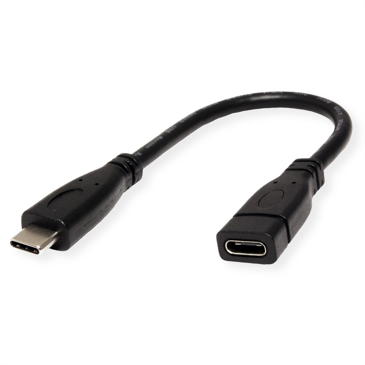 ROLINE USB 3.2 Gen 2 Typ C Kabelverlängerung, USB C-C, ST/BU, 4K UHD-1, 10Gbit/s, 100W, schwarz, 0,15 m