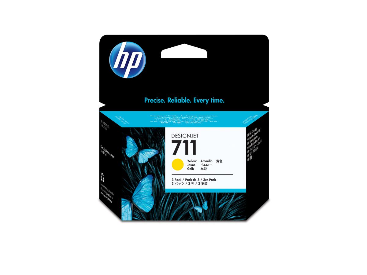 HP 711 pack de 3 cartouches d'encre DesignJet jaune, 29 ml
