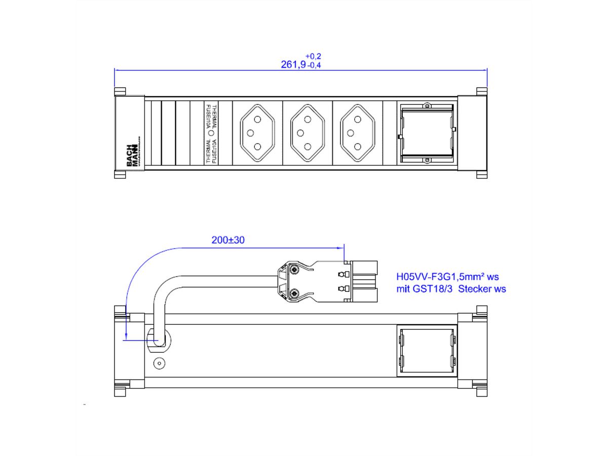 BACHMANN POWER FRAME 3xCH 0° 1xCM 0,2m GST18 RAL9010
