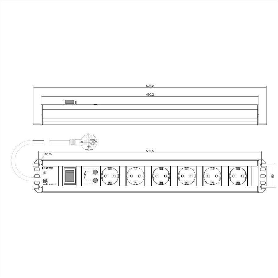 BACHMANN Multiprise 6x contact de protection, protection contre les surtensions, interrupteur