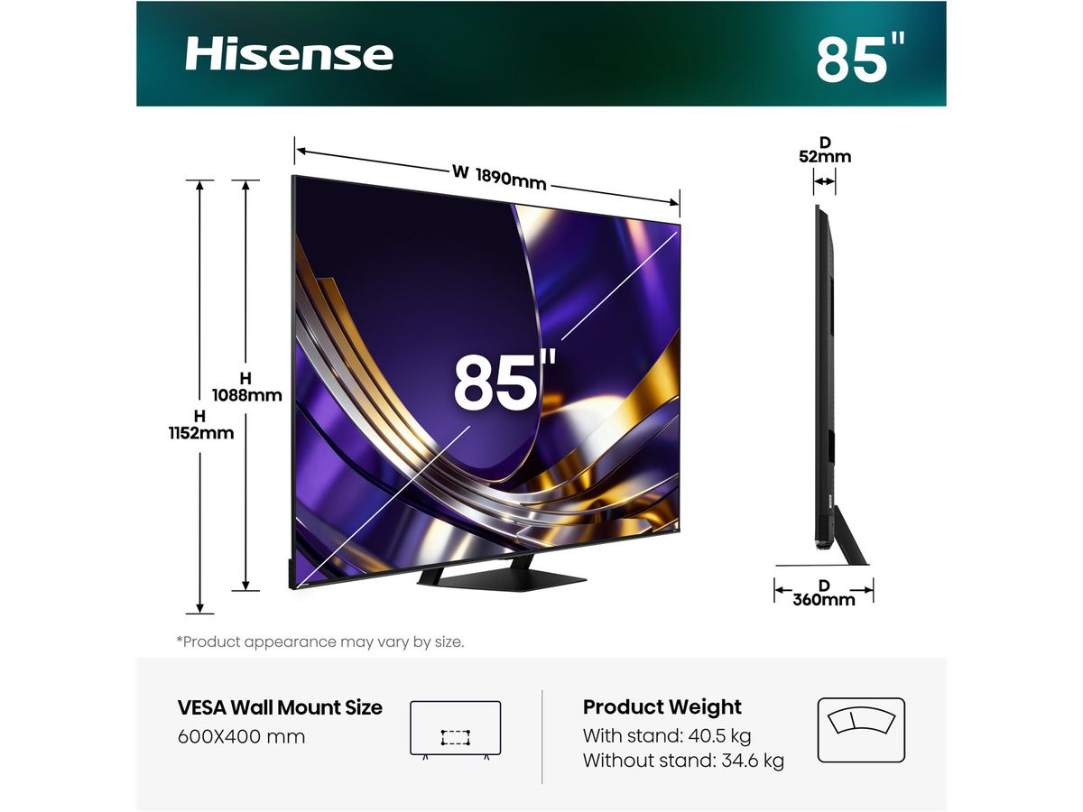 Hisense TV 85U7DS PRO 85", Mini-LED 4K, 165Hz, 3000 Nits